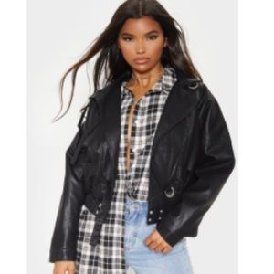 PrettyLittleThing Black Oversized 80's Style Biker